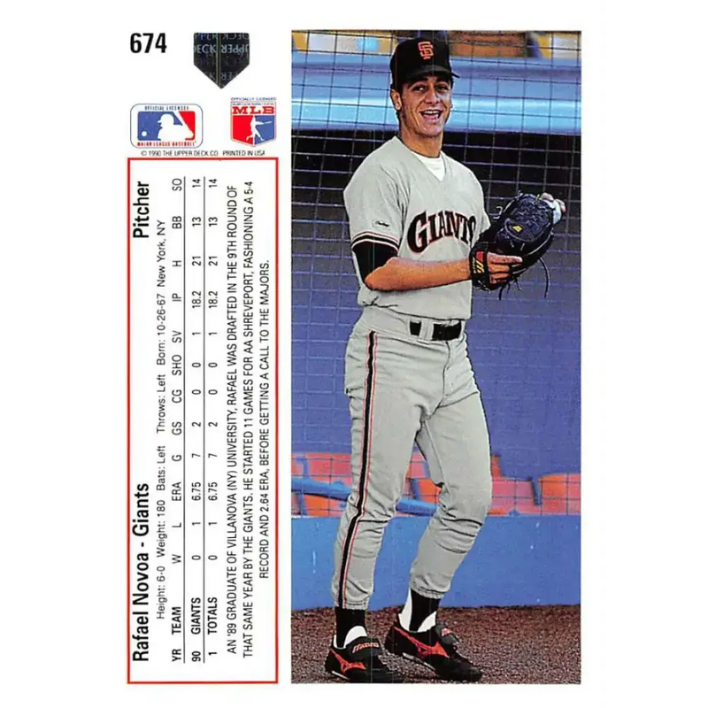 1991 Upper Deck #674 Rafael Novoa EX Excellent RC Rookie San Francisco Giants Baseball Card - Baseball Card Single