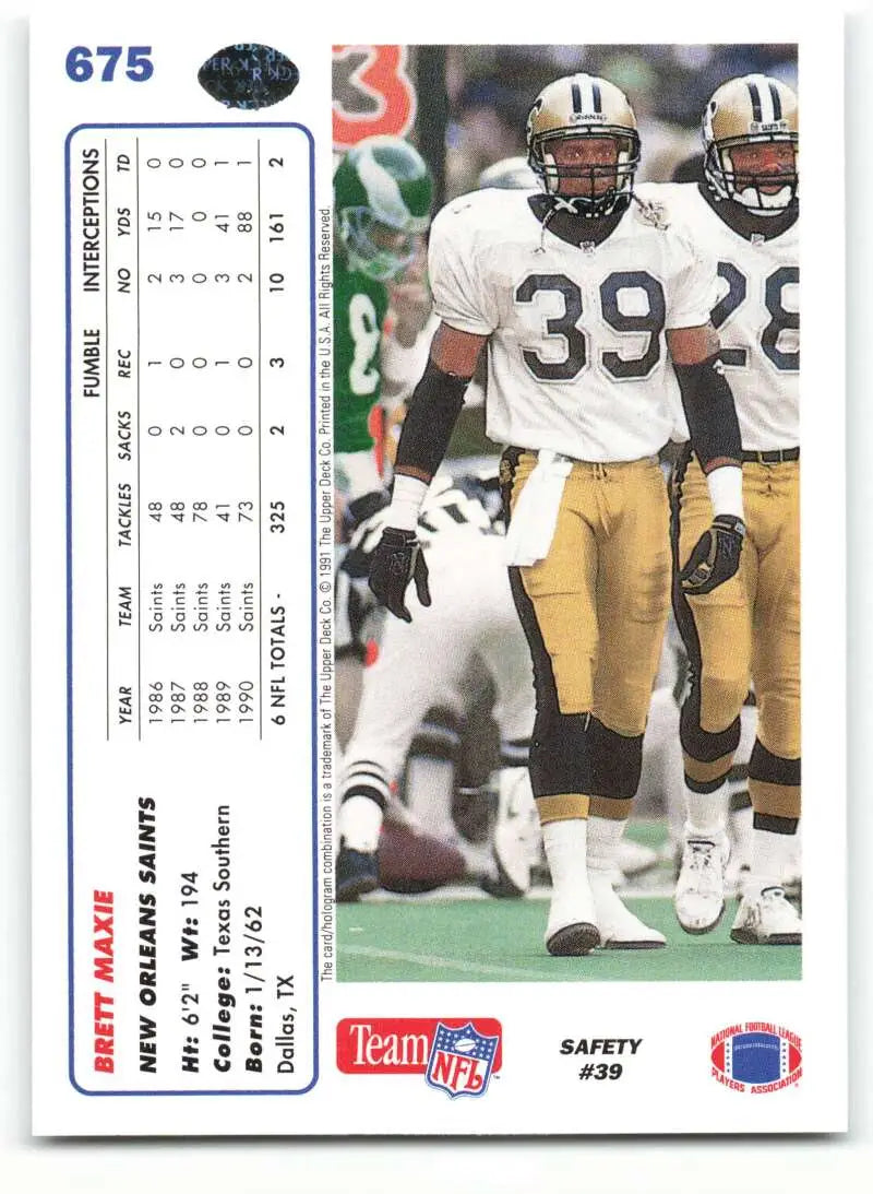 1991 Upper Deck #675 Brett Maxie NM-MT New Orleans Saints Football Card - Football Card Single