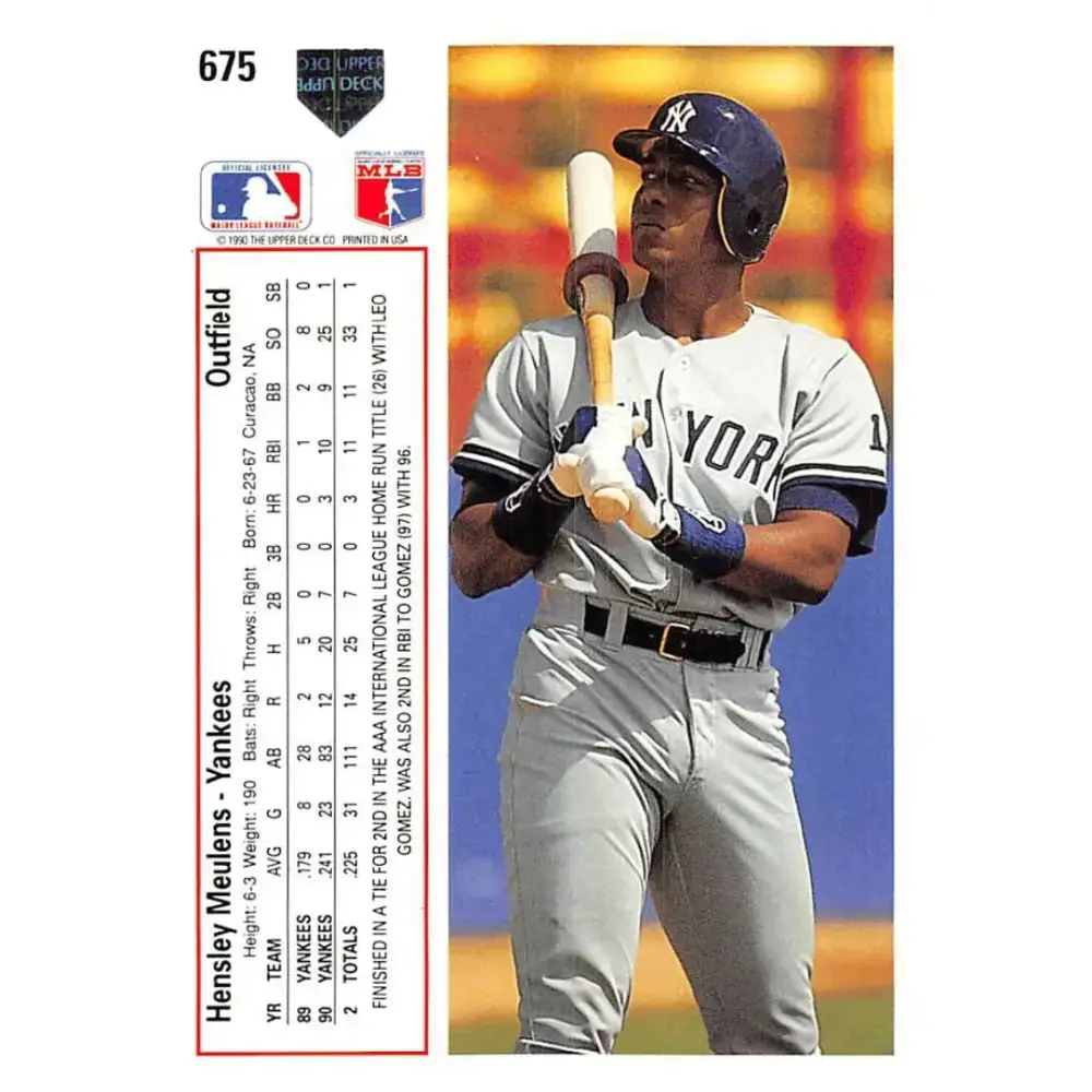 1991 Upper Deck #675 Hensley Meulens EX Excellent New York Yankees Baseball Card - Baseball Card Single