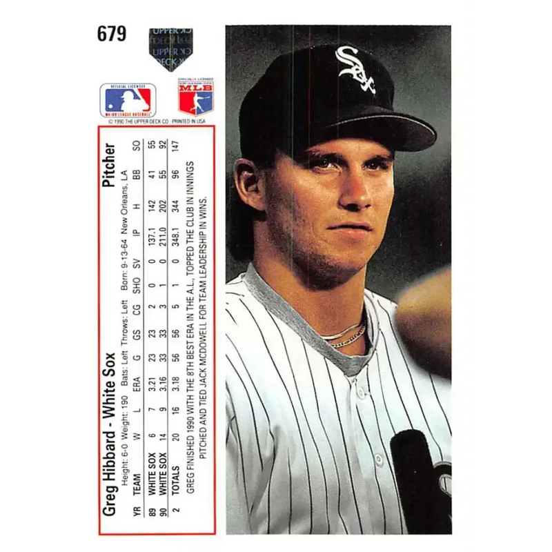 1991 Upper Deck #679 Greg Hibbard EX Excellent Chicago White Sox Baseball Card - Baseball Card Single