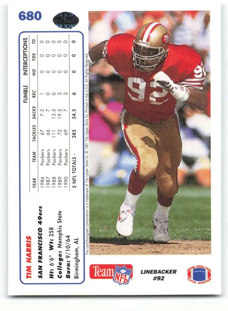 1991 Upper Deck #680 Tim Harris NM-MT San Francisco 49ers Football Card - Football Card Single