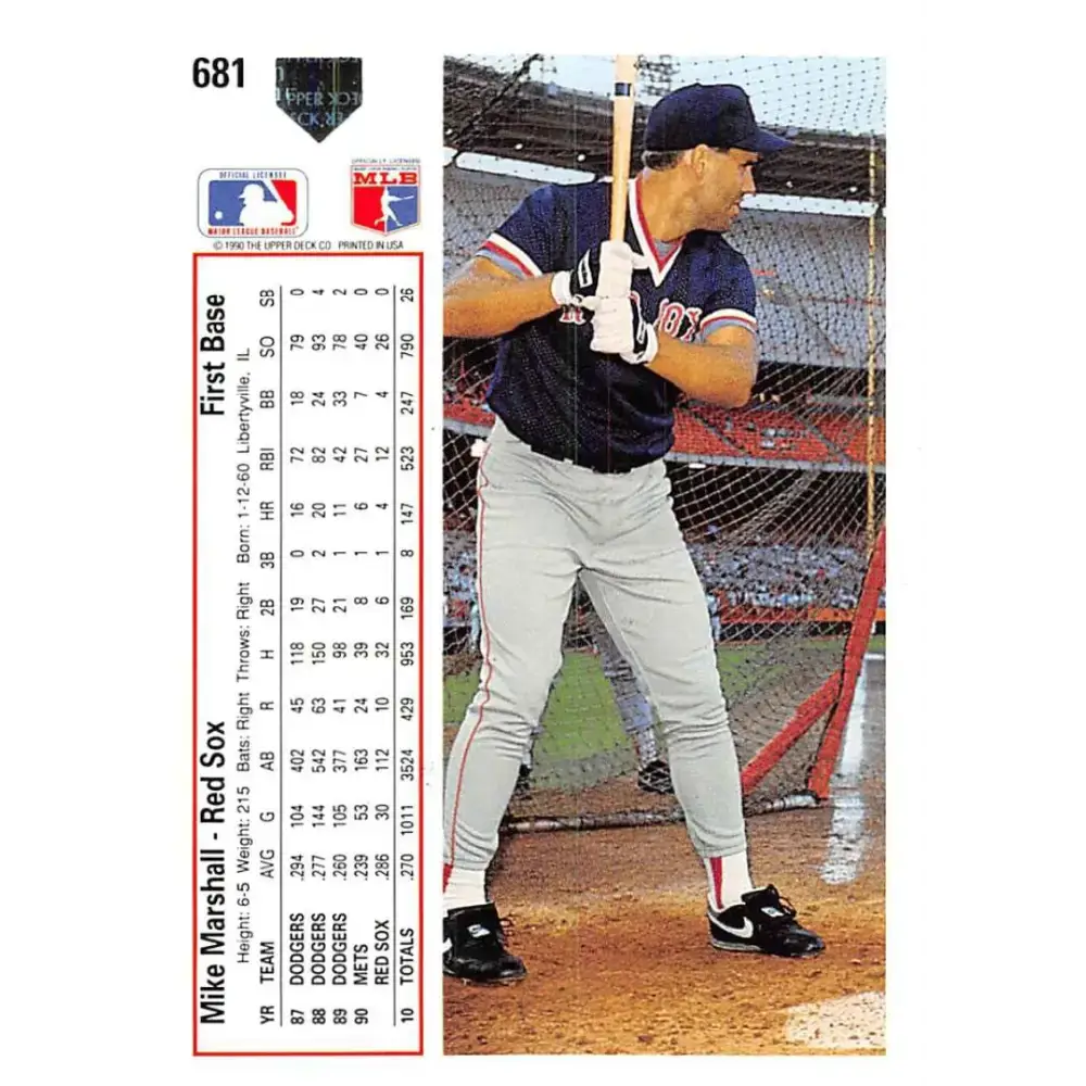 1991 Upper Deck #681 Mike Marshall NM-MT Boston Red Sox Baseball Card - Baseball Card Single
