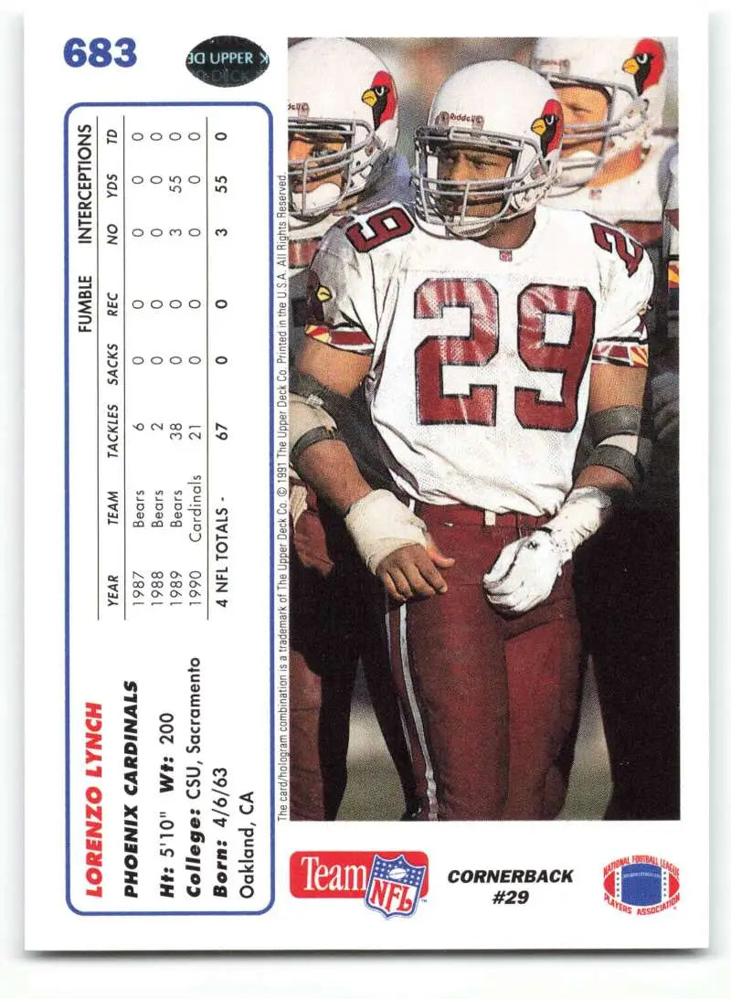 1991 Upper Deck #683 Lorenzo Lynch NM-MT Phoenix Cardinals Football Card - Football Card Single