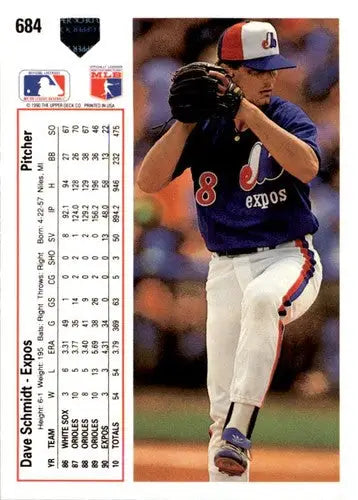 Original gloss Baseball card of Dave Schmidt from 1991 Upper Deck #684