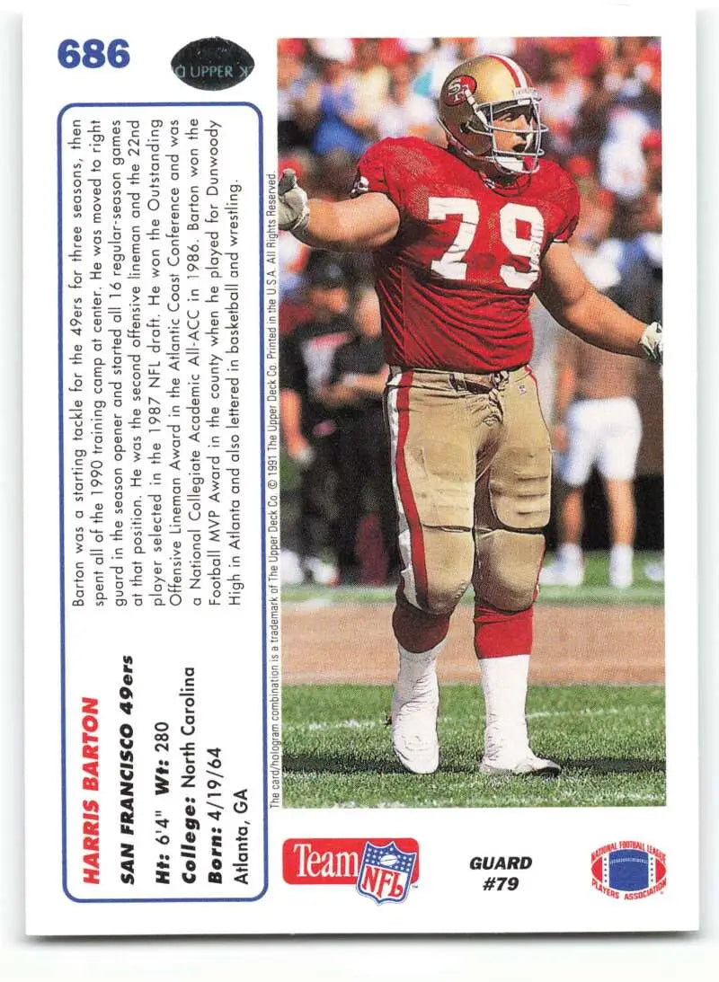 1991 Upper Deck #686 Harris Barton NM-MT San Francisco 49ers Football Card - Football Card Single