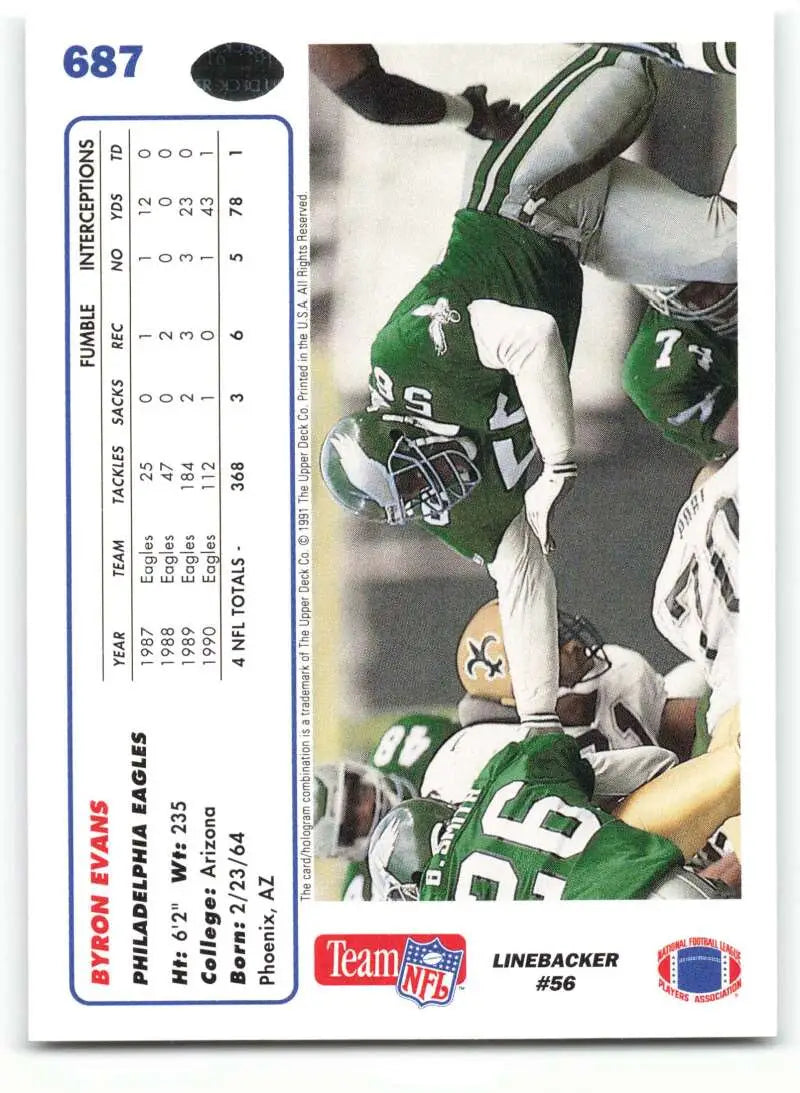1991 Upper Deck #687 Byron Evans NM-MT Philadelphia Eagles Football Card - Football Card Single