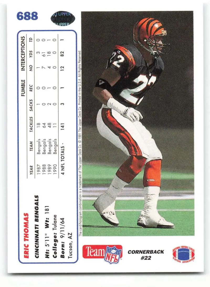 1991 Upper Deck #688 Eric Thomas NM-MT Cincinnati Bengals Football Card - Football Card Single