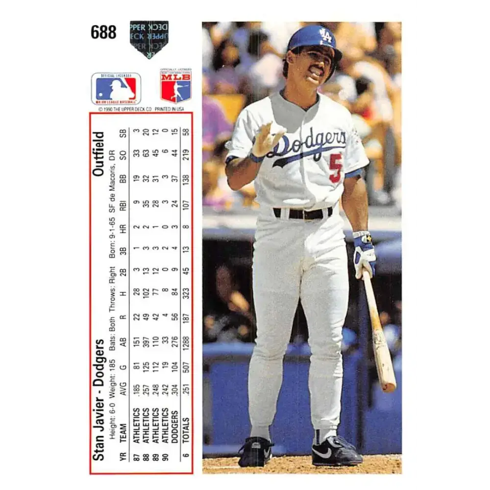 1991 Upper Deck #688 Stan Javier EX Excellent Los Angeles Dodgers Baseball Card - Baseball Card Single