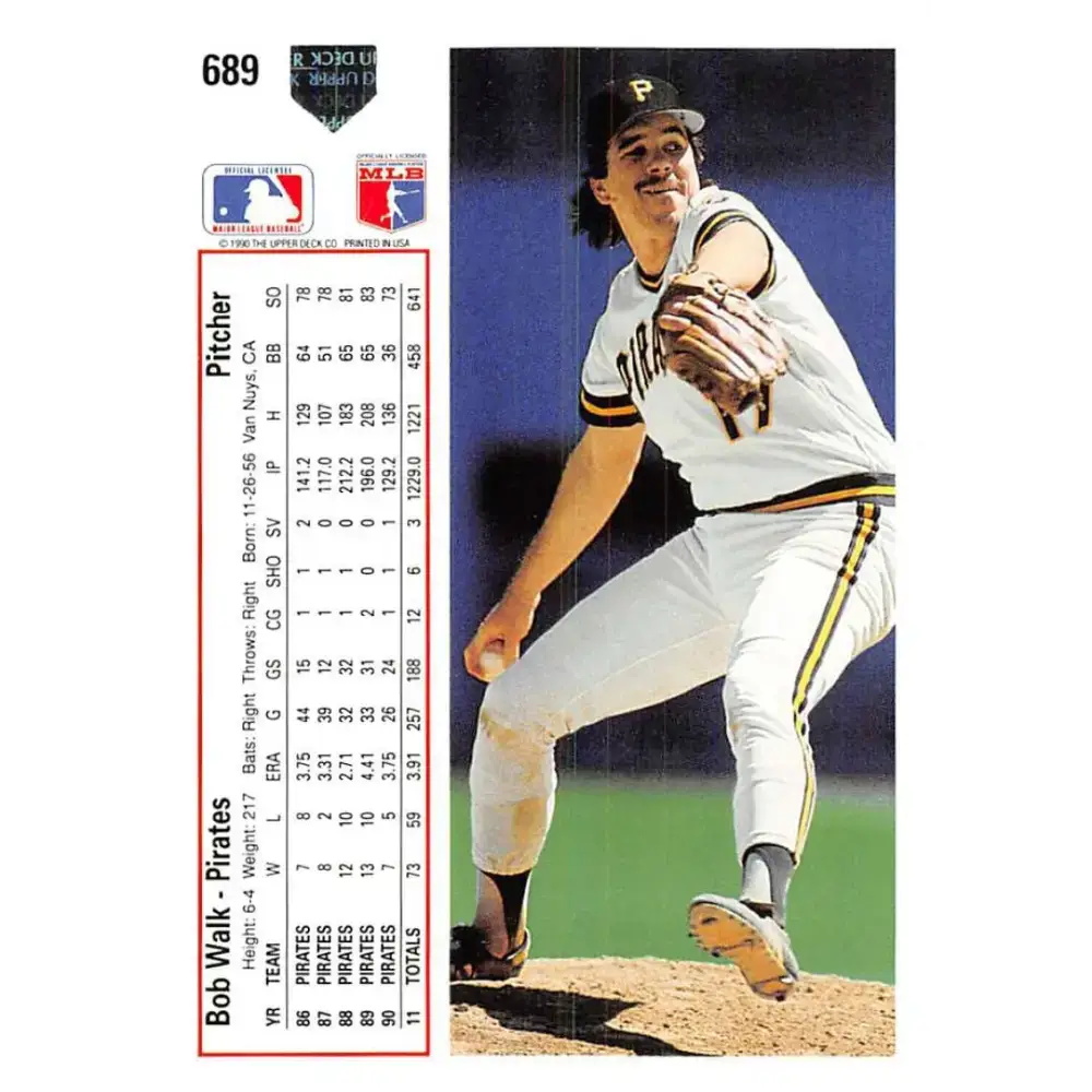 1991 Upper Deck #689 Bob Walk NM-MT Pittsburgh Pirates Baseball Card - Baseball Card Single