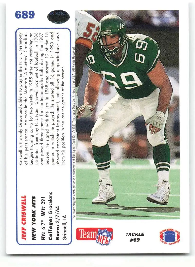 1991 Upper Deck #689 Jeff Criswell NM-MT New York Jets Football Card - Football Card Single