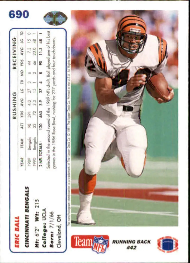 1991 Upper Deck #690 Eric Ball NM-MT Cincinnati Bengals Football Card - Football Card Single