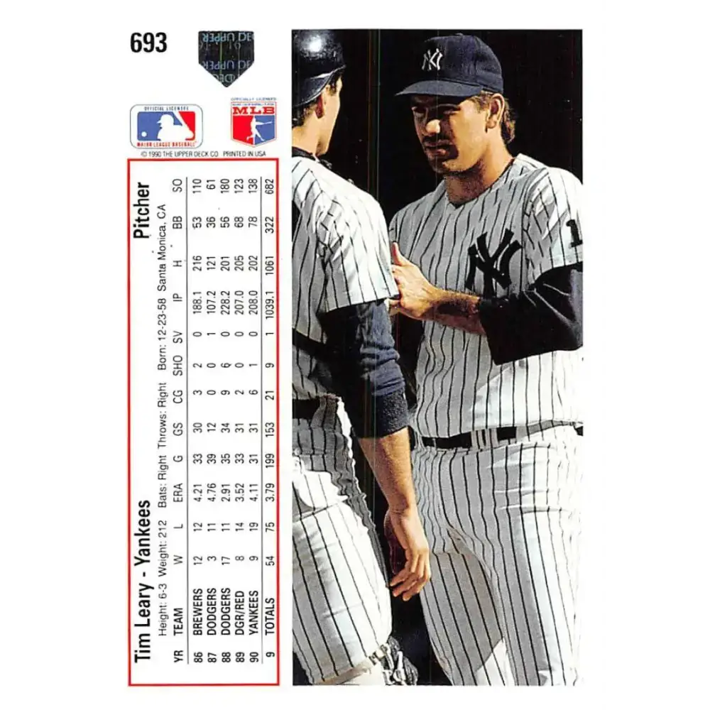 1991 Upper Deck #693 Tim Leary EX Excellent New York Yankees Baseball Card - Baseball Card Single