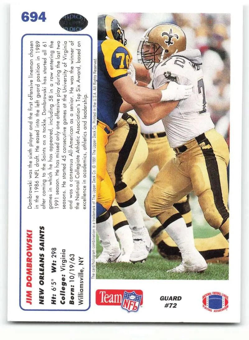 1991 Upper Deck #694 Jim Dombrowski NM-MT New Orleans Saints Football Card - Football Card Single