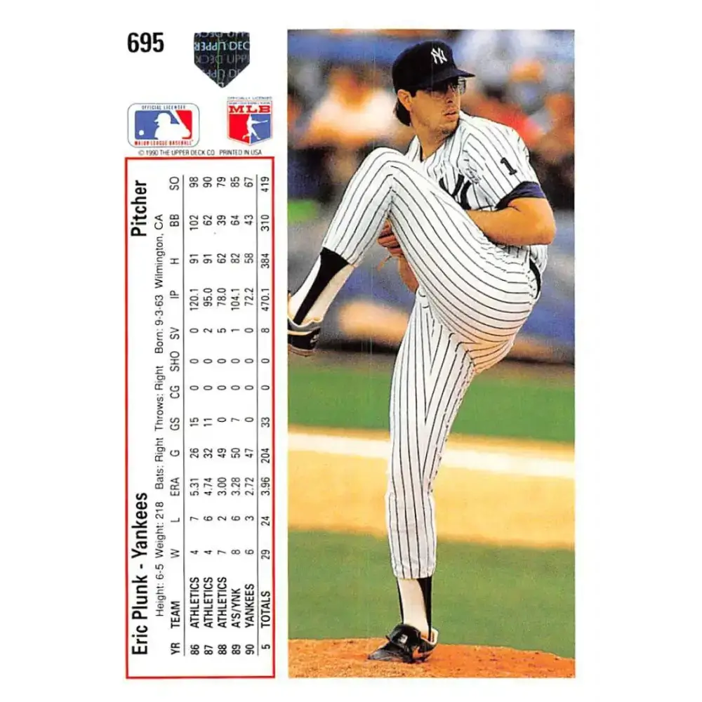 1991 Upper Deck #695 Eric Plunk EX Excellent New York Yankees Baseball Card - Baseball Card Single