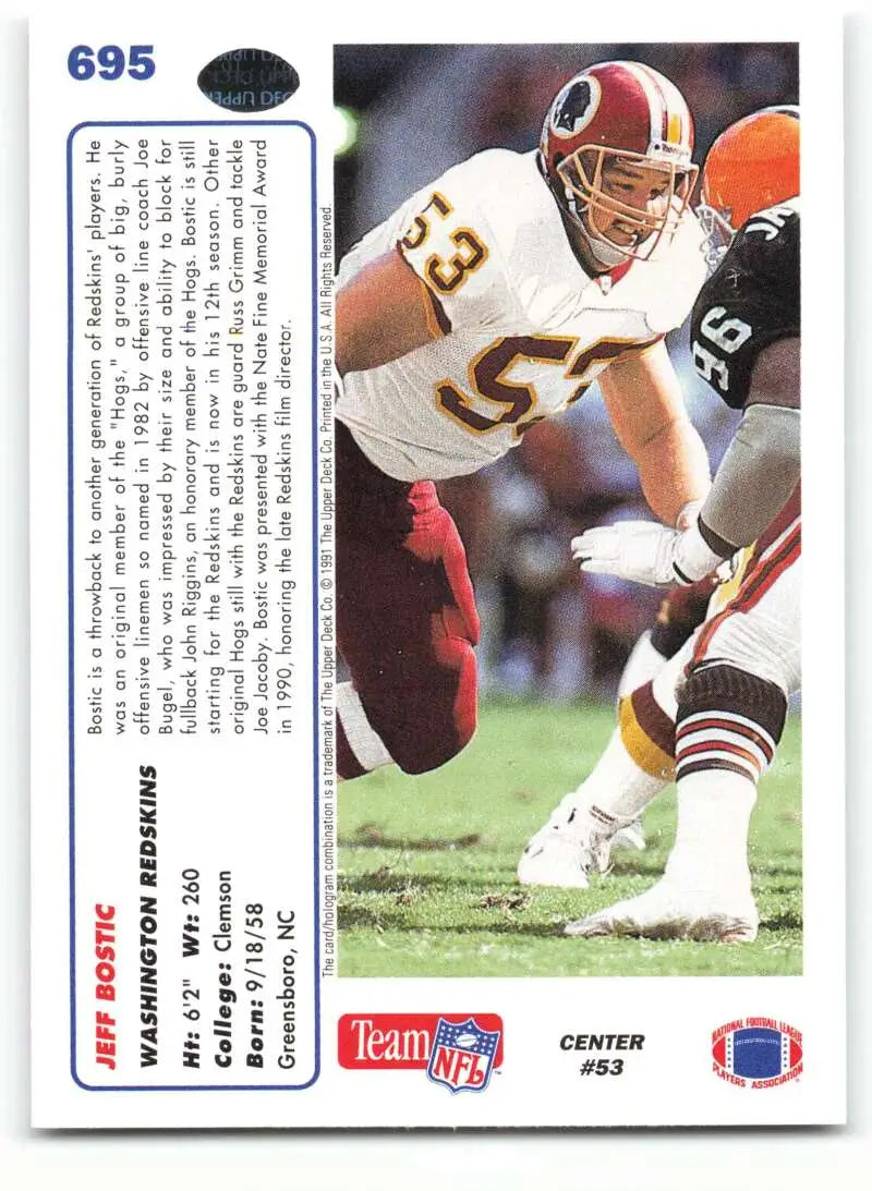 1991 Upper Deck #695 Jeff Bostic NM-MT Washington Redskins Football Card