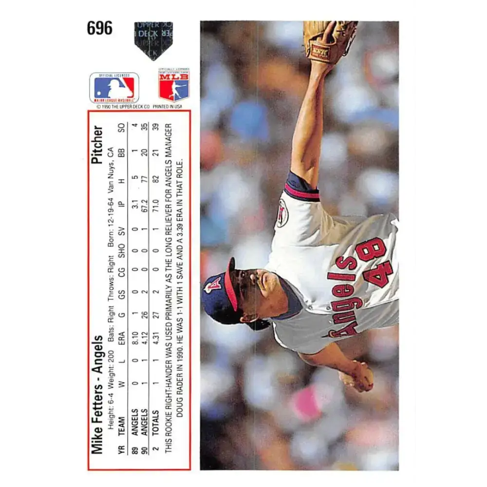 1991 Upper Deck #696 Mike Fetters EX Excellent California Angels Baseball Card - Baseball Card Single