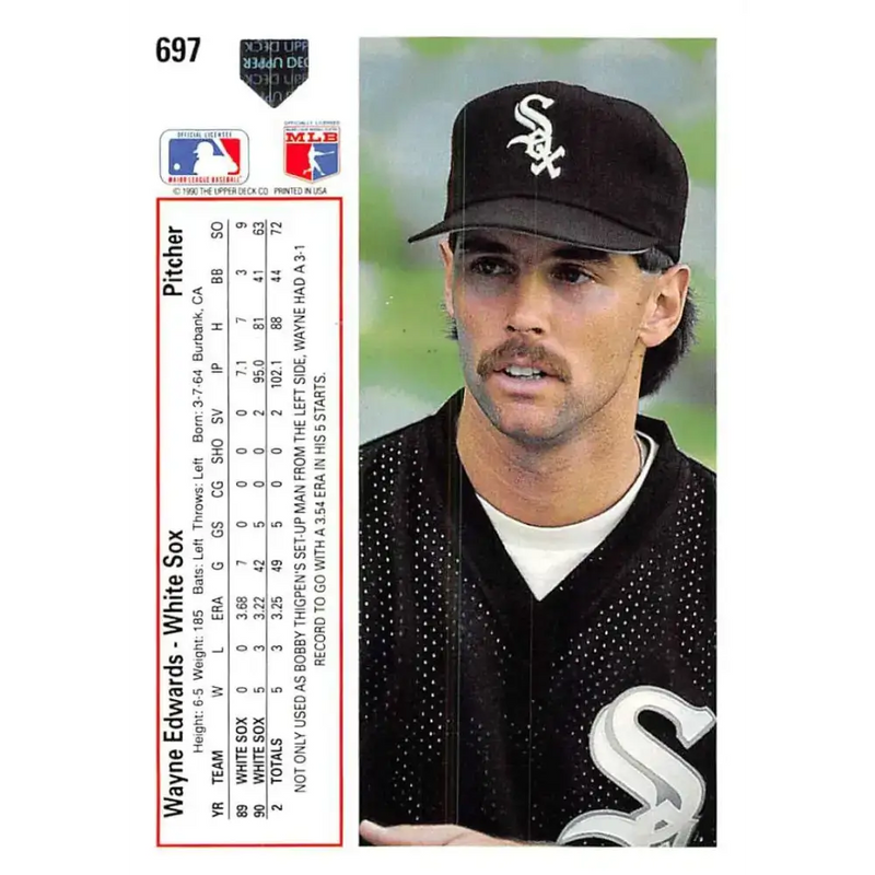 1991 Upper Deck #697 Wayne Edwards EX Excellent Chicago White Sox Baseball Card - Baseball Card Single