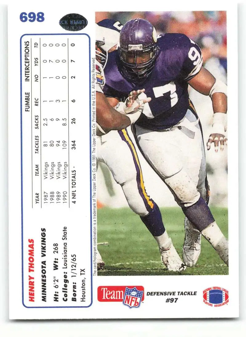1991 Upper Deck #698 Henry Thomas NM-MT Minnesota Vikings Football Card - Football Card Single