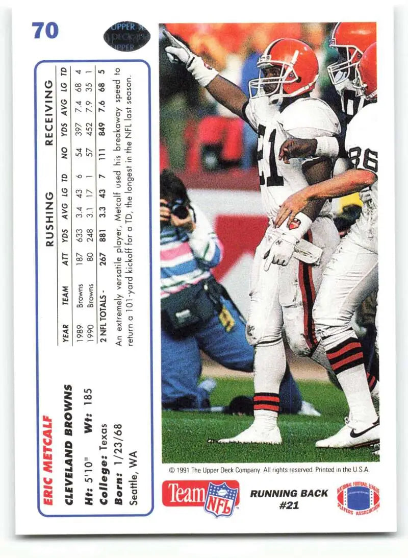 1991 Upper Deck #70 Eric Metcalf NM-MT Cleveland Browns Football Card - Football Card Single