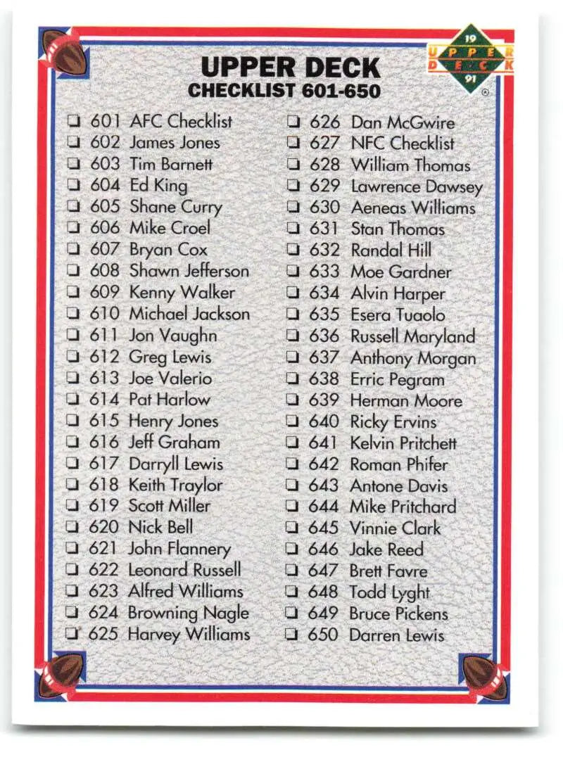 1991 Upper Deck #700 Checklist 601-700 NM-MT Football Card - Football Card Single