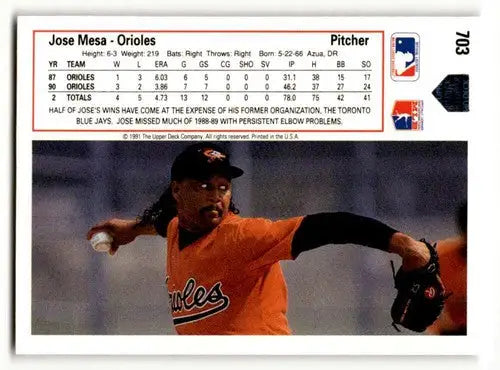 1991 Upper Deck #703 Jose Mesa Baltimore Orioles Baseball Cards NM N ID:54284 - Baseball Card Single