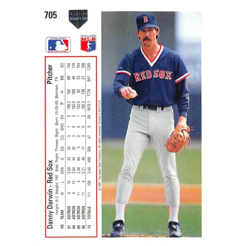 1991 Upper Deck #705 Danny Darwin EX Excellent Boston Red Sox Baseball Card - Baseball Card Single