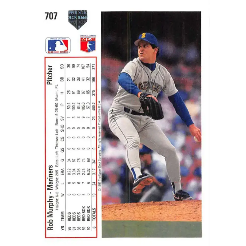 1991 Upper Deck #707 Rob Murphy NM-MT Seattle Mariners Baseball Card - Baseball Card Single