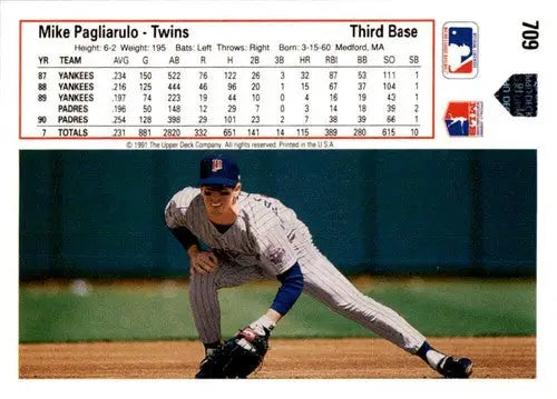 Original gloss 1991 Upper Deck Mike Pagliarulo baseball card close-up image