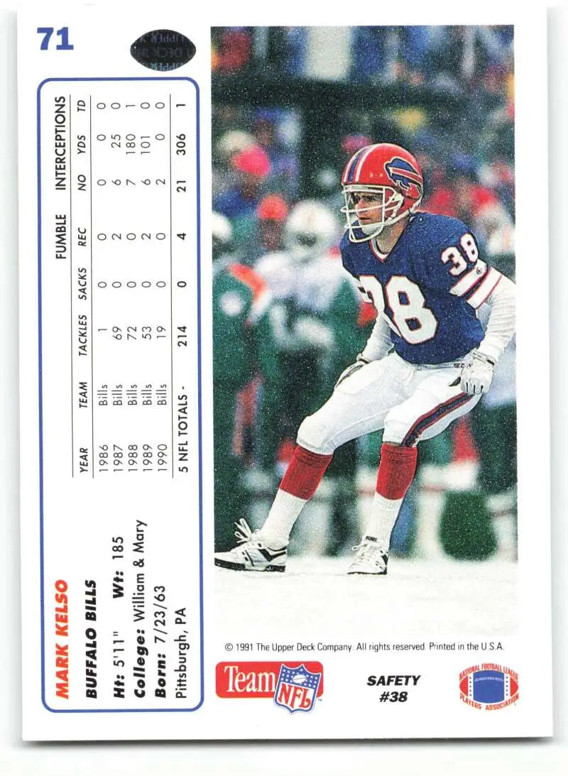 1991 Upper Deck #71 Mark Kelso NM-MT Buffalo Bills Football Card - Football Card Single