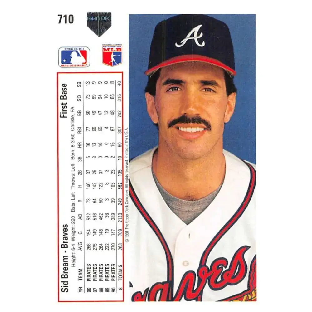 1991 Upper Deck #710 Sid Bream NM-MT Atlanta Braves Baseball Card - Baseball Card Single