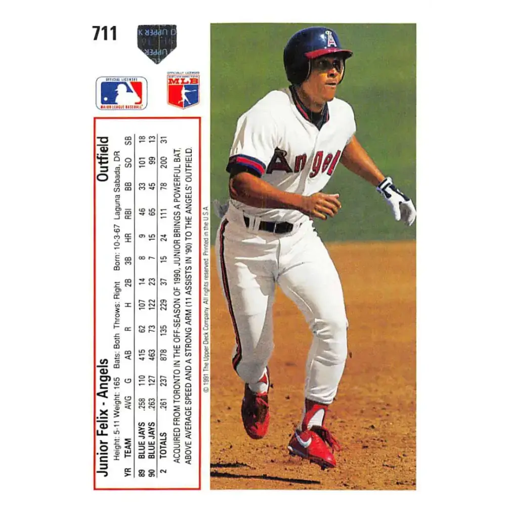 1991 Upper Deck #711 Junior Felix EX Excellent California Angels Baseball Card - Baseball Card Single