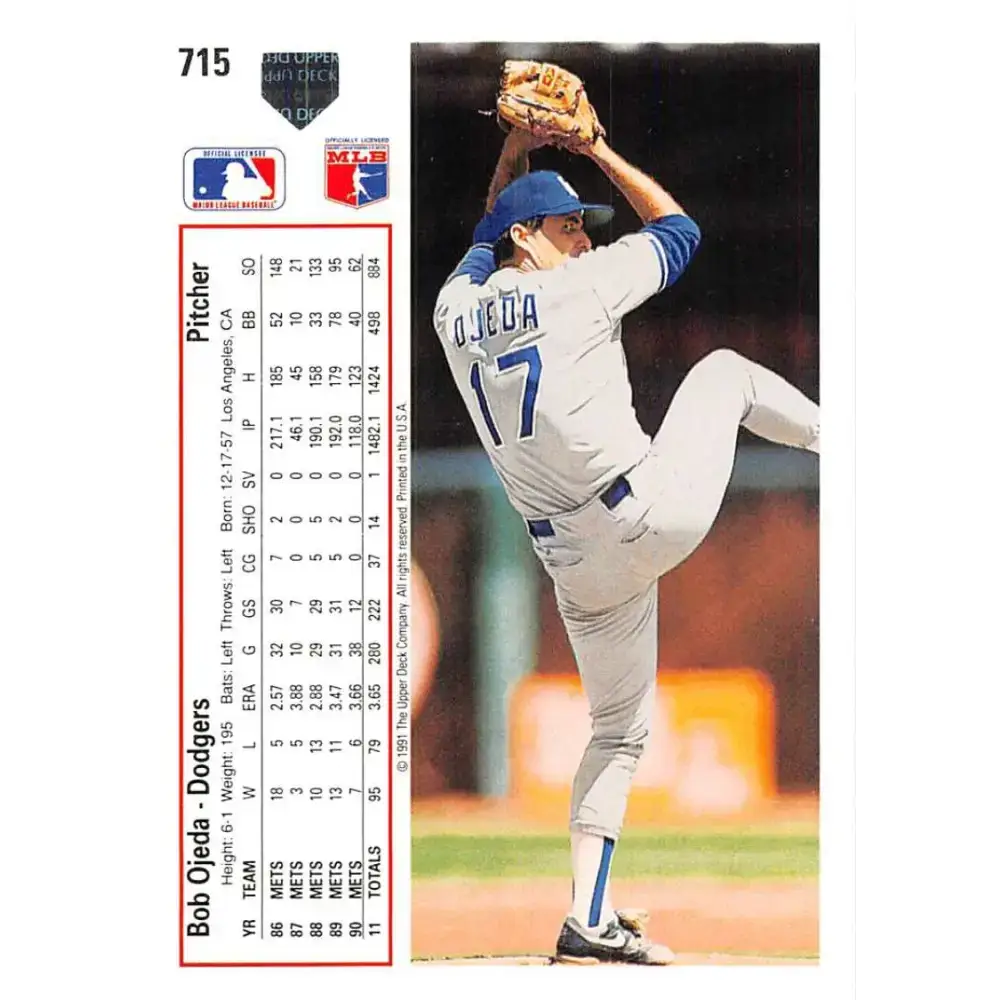 1991 Upper Deck #715 Bob Ojeda EX Excellent Los Angeles Dodgers Baseball Card - Baseball Card Single
