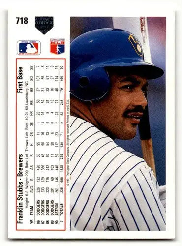 Original gloss Franklin Stubbs Milwaukee baseball card from 1991 Upper Deck series