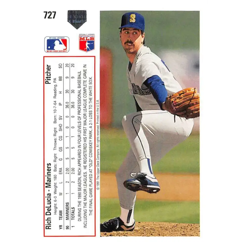 1991 Upper Deck #727 Rich DeLucia EX Excellent RC Rookie Seattle Mariners Baseball Card
