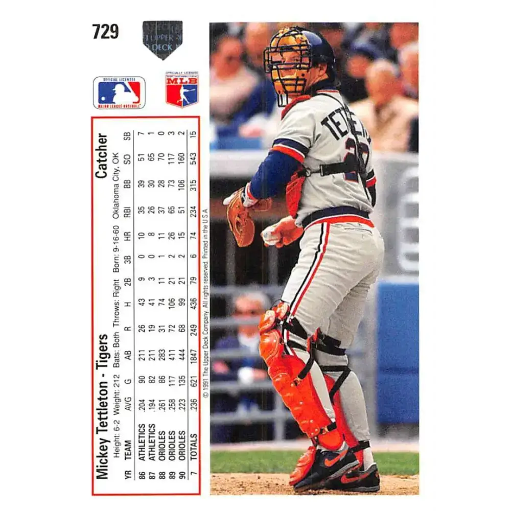 1991 Upper Deck #729 Mickey Tettleton NM-MT Detroit Tigers Baseball Card - Baseball Card Single