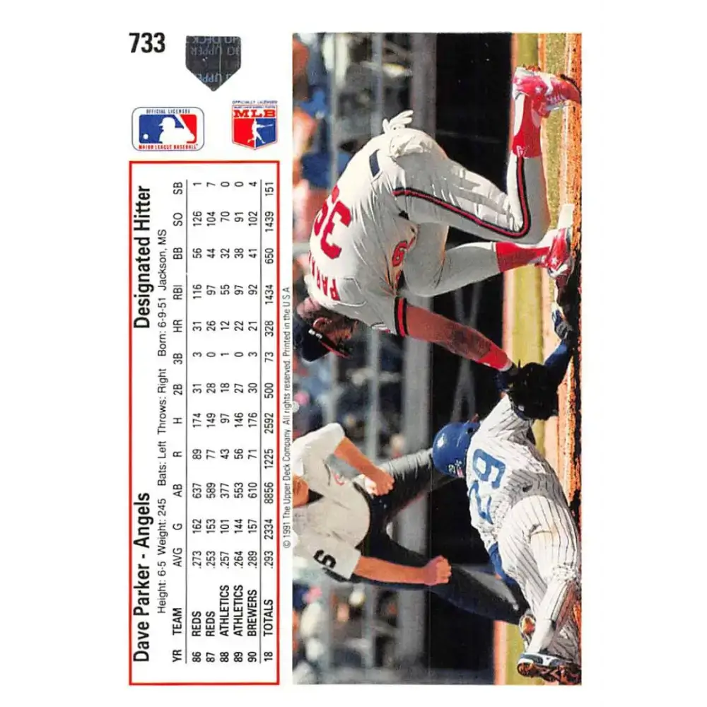 1991 Upper Deck #733 Dave Parker EX Excellent California Angels Baseball Card - Baseball Card Single