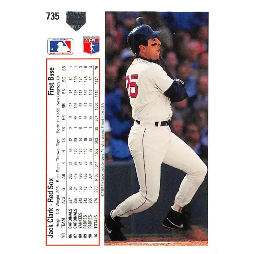 1991 Upper Deck #735 Jack Clark EX Excellent Boston Red Sox Baseball Card - Baseball Card Single