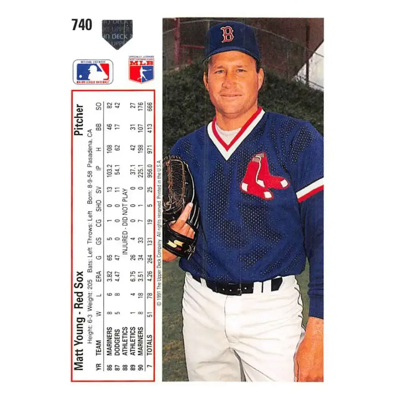 1991 Upper Deck #740 Matt Young EX Excellent Boston Red Sox Baseball Card - Baseball Card Single