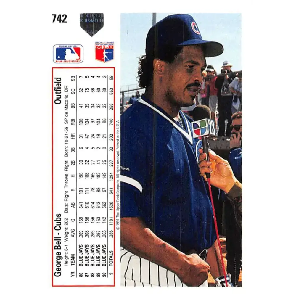 1991 Upper Deck #742 George Bell EX Excellent Chicago Cubs Baseball Card - Baseball Card Single