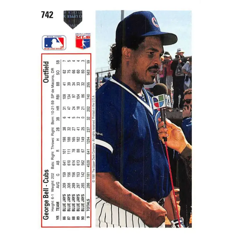 1991 Upper Deck #742 George Bell EX Excellent Chicago Cubs Baseball Card - Baseball Card Single