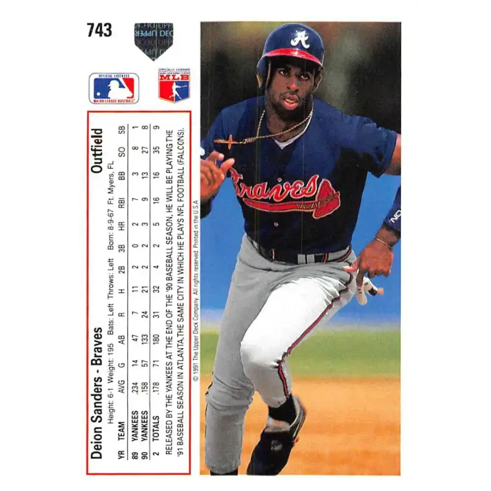 1991 Upper Deck #743 Deion Sanders NM-MT Atlanta Braves Baseball Card - Baseball Card Single