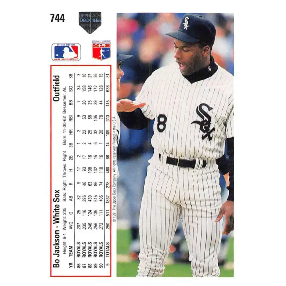 1991 Upper Deck #744 Bo Jackson EX Excellent Chicago White Sox Baseball Card - Baseball Card Single