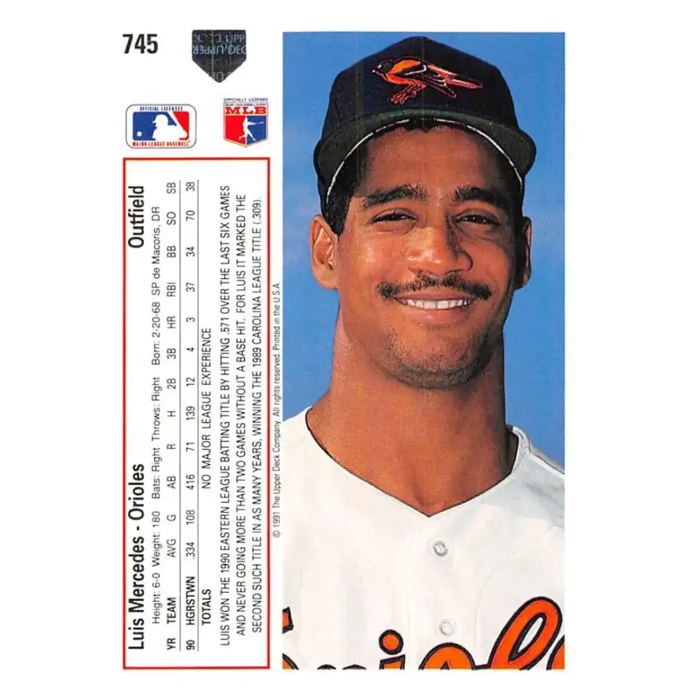1991 Upper Deck #745 Luis Mercedes EX Excellent RC Rookie Baltimore Orioles Baseball Card - Baseball Card Single