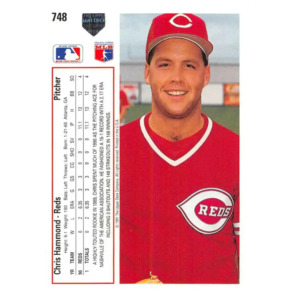1991 Upper Deck #748 Chris Hammond EX Excellent Cincinnati Reds Baseball Card - Baseball Card Single