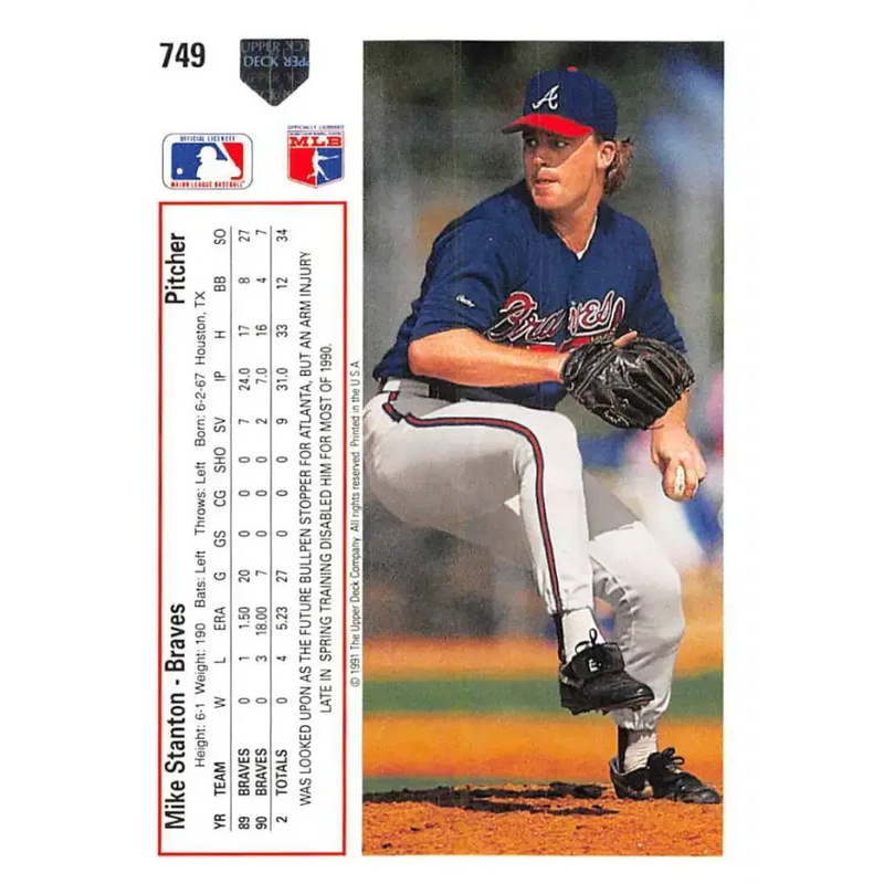 1991 Upper Deck #749 Mike Stanton EX Excellent Atlanta Braves Baseball Card - Baseball Card Single