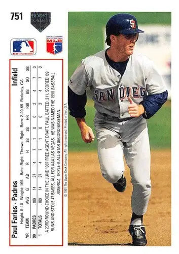 1991 Upper Deck #751 Paul Faries NM Near Mint RC Rookie Padres - Baseball Card Single