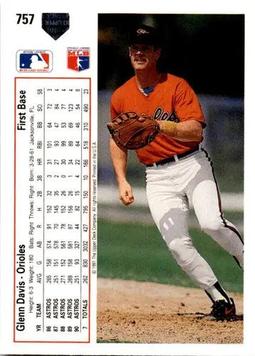 Original gloss 1991 Upper Deck Glenn Davis baseball card front view
