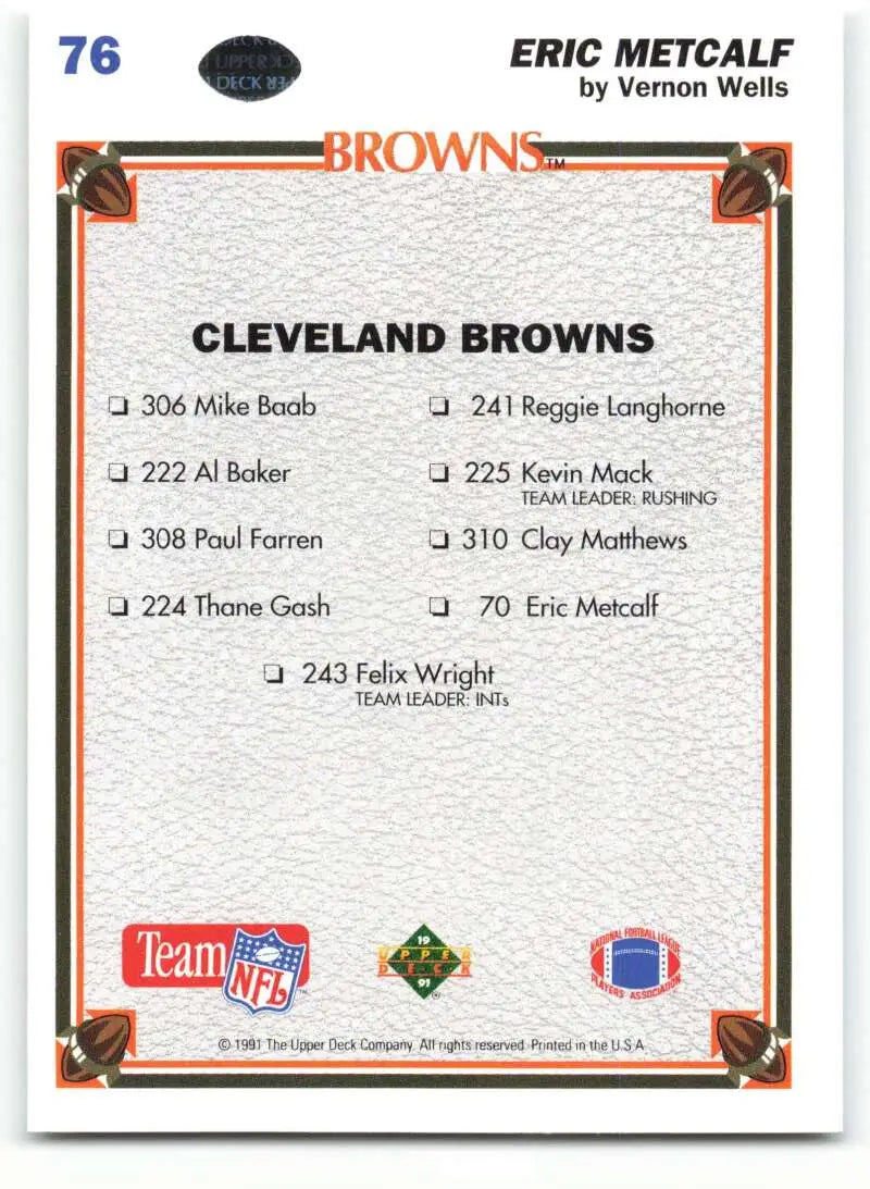 1991 Upper Deck #76 Eric Metcalf NM-MT Cleveland Browns Football Card - Football Card Single