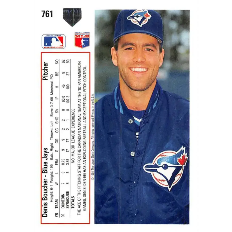 1991 Upper Deck #761 Denis Boucher EX Excellent RC Rookie Toronto Blue Jays Baseball Card - Baseball Card Single