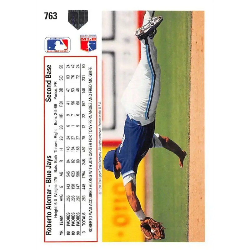 1991 Upper Deck #763 Roberto Alomar NM-MT Toronto Blue Jays Baseball Card - Baseball Card Single